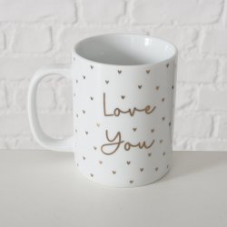 Jumbo krus k�rlighed/m tekst Guld, Hvid 2 varianter Porcel�n 12x8x10 cm 350ml