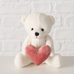 Plysdyr Bj�rn med pink hjerte Hvid Polyester 7x10x10,7 cm