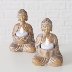 Buddha Fyrfadsstage Brun Polyresin H: 14,1 B: 9,2 L: 9,04 cm Leveres Assorteret