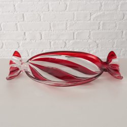 Juleskl Slikformet Rd/Hvid H: 4 B: 15,3 L: 34,5 cm Lakeret Glas 