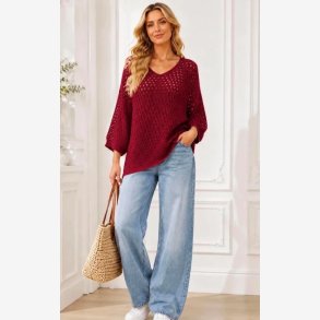 Lisbeth Merrild - Strik m. hul m�nster Bordeaux Onesize