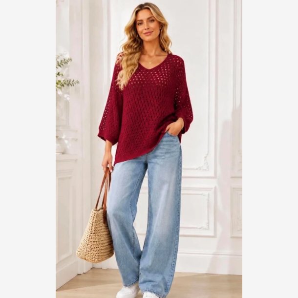 Lisbeth Merrild - Strik m. hul m�nster Bordeaux Onesize