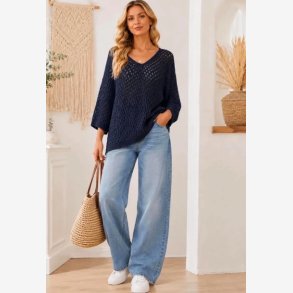 Lisbeth Merrild - Strik m. hul m�nster Marinebl� Onesize