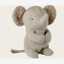 Maileg - Babyelefant m. krammeklud Gr� H:15 cm.