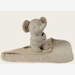 Maileg - Babyelefant m. krammeklud Gr� H:15 cm.
