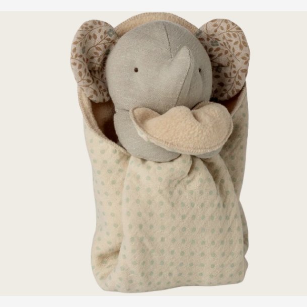 Maileg - Babyelefant m. krammeklud Gr� H:15 cm.