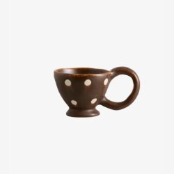 NORDAL - Kop m. hank Keramik Brun m. hvide prikker L:9 H:6,5 D: 8 cm.