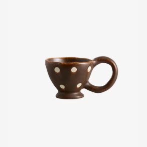 NORDAL - Kop m. hank Keramik Brun m. hvide prikker L:9 H:6,5 D: 8 cm.
