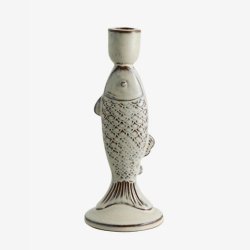 NORDAL - Lysestage i fiskeform R�hvid Stent�j H:24,5 D:10 cm.