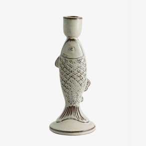 NORDAL - Lysestage i fiskeform R�hvid Stent�j H:24,5 D:10 cm.