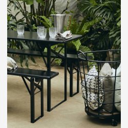 NORDAL - Tr�dkurv p� hjul Jern Sort/Natur B:53 D:53 L:90 H:73 cm.