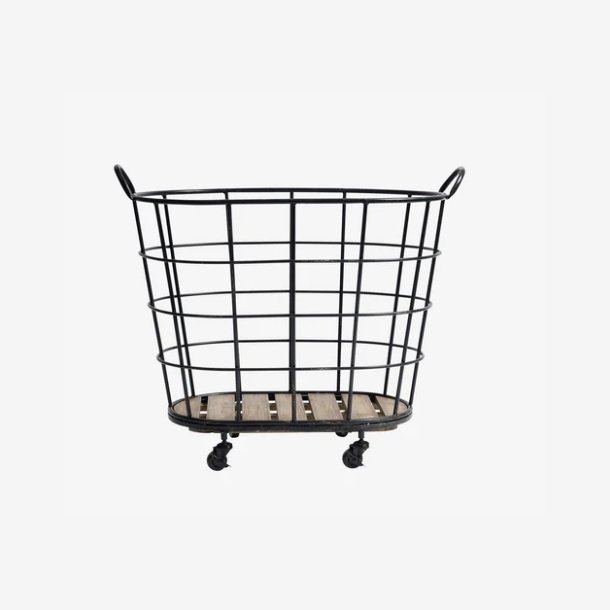 NORDAL - Tr�dkurv p� hjul Jern Sort/Natur B:53 D:53 L:90 H:73 cm.