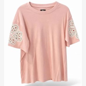 T-shirt m. hul broderi p� �rmerne Rosa Onesize Bomuld