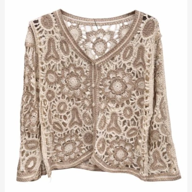 Cardigan h�klet Taupe Onesize Bomuld/Polyester