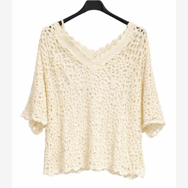 Strik bluse m. top Sand Onesize