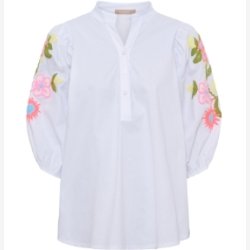 Marta Du Ch�teau - MdcVivia Skjorte - Hvid m. Blomsterbroderi 