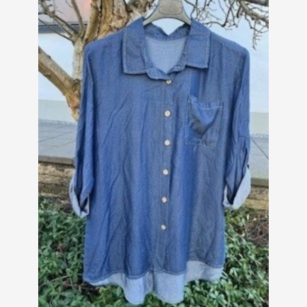 Skjorte i denim look M�rkebl� Onesize Tencel