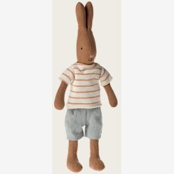 Maileg - Kanin Chokoladebrun Stribet bluse og shorts H:26cm. Linned