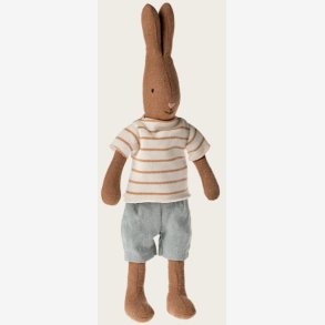 Maileg - Kanin Chokoladebrun Stribet bluse og shorts H:26cm. Linned