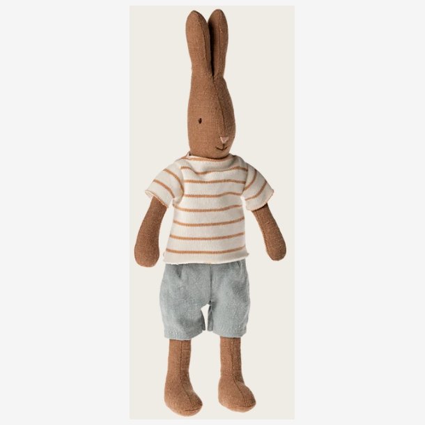 Maileg - Kanin Chokoladebrun Stribet bluse og shorts H:26cm. Linned