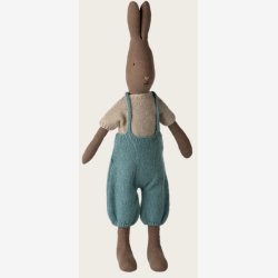 Maileg - Kanin Brun m. strikket tr�je og overall H:49cm. Linned