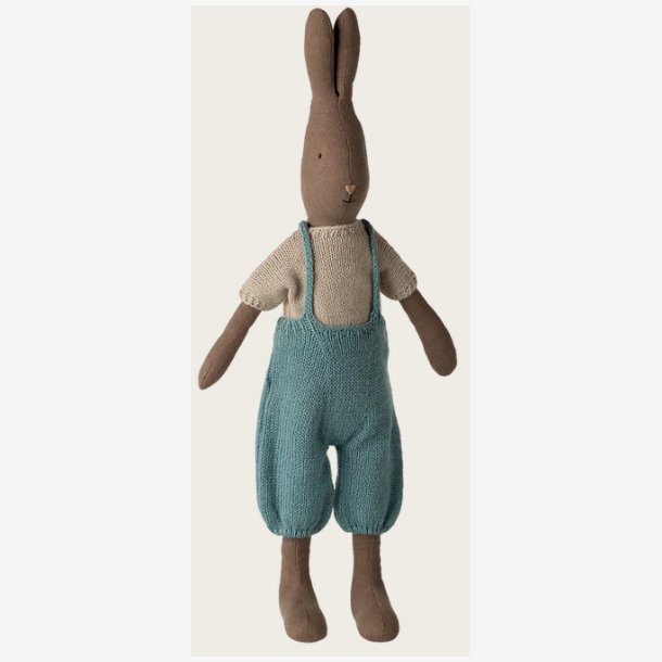 Maileg - Kanin Brun m. strikket tr�je og overall H:49cm. Linned