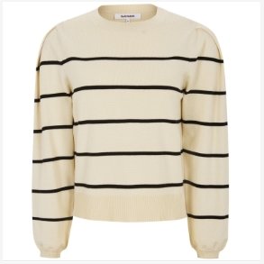 Soft Rebels - SRMarla O-Neck Strippet Strik - Creme Hvid