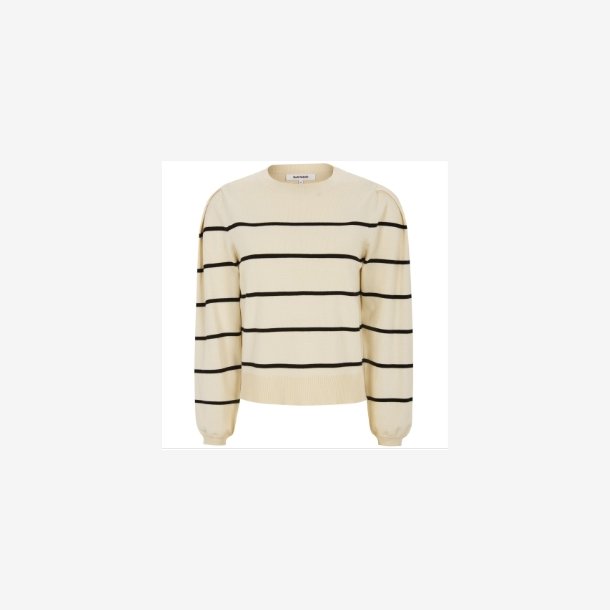 Soft Rebels - SRMarla O-Neck Strippet Strik - Creme Hvid