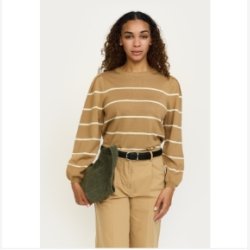 Soft Rebels - SRMarla O-Neck Strippet Strik - Lysebrun