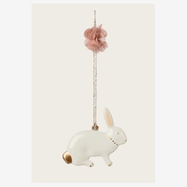 Maileg - P�skeoph�ng Siddende Hare Hvid Metal 5x6cm.