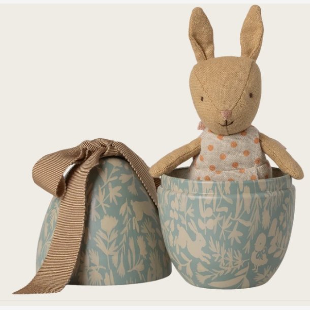 Maileg - P�ske�g m. kaninbamse St�vet Bl� Metal/Bomuld/Linned 11x7x7cm.