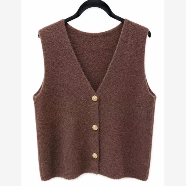 My Cozy House - Vest m. Guldknapper - Brun - Onesize