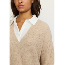 Soft Rebels - SRWest Lang�rmet Strik V-neck - M�rk Beige