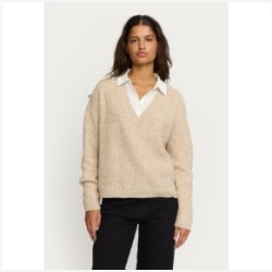 Soft Rebels - SRWest Lang�rmet Strik V-neck - M�rk Beige