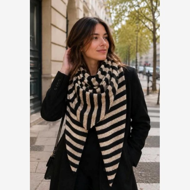 Lisbeth Merrild- T�rkl�de trekantet m. striber Sort/taupe