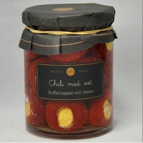 Chili m/fyld af ostecreme i olie 314 ml. 