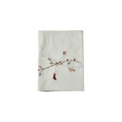 Speedtsberg - Dug Hvid m/broderi Jul 140x240cm Bomuld/Hr.