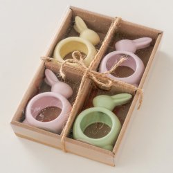 Servietringe Kanin s�t af 4 keramik gr�n/rosa/lilla/gul L:3 B:6 H:8,8 cm