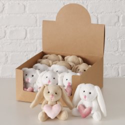 Kanin plysdyr med hjerte brun/hvid polyester D:10 B:8 H:10 cm