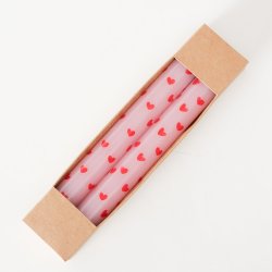 Stearinlys med hjerter Lyser�d Paraffin 20x2,2 cm 2 stk.