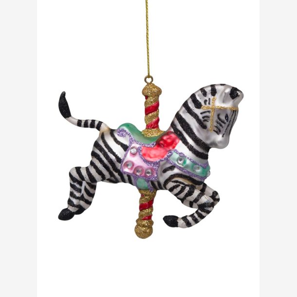 Vondels - Glaskugle karrusel zebra sort/hvid 10 cm