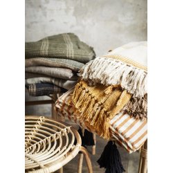 Madam Stoltz - Plaid m/m�nster genbrugsbomuld, 125 x 150 cm. Ecru, Brun, Honey