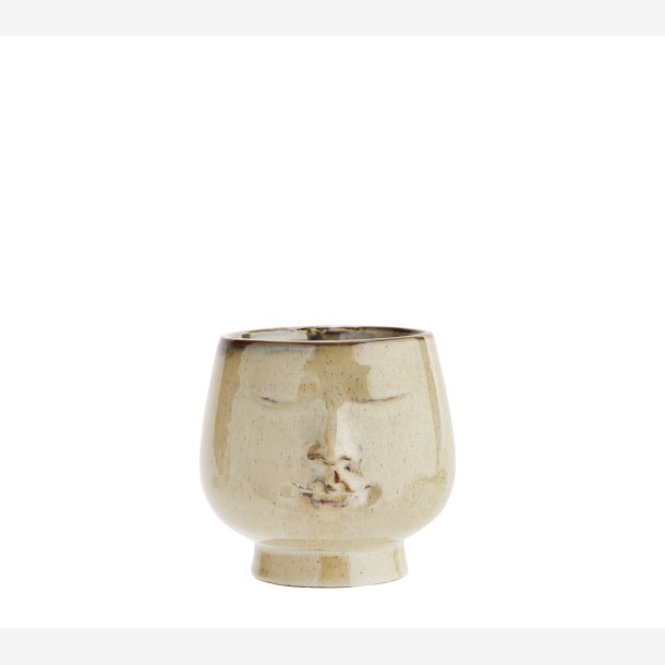 Madam Stoltz - Urtepotte m/ansigt Stentj Beige H: 14 cm.