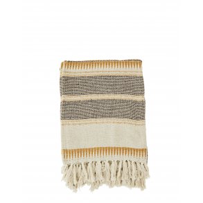 Madam Stoltz - Plaid m/m�nster genbrugsbomuld, 125 x 150 cm. Ecru, Brun, Honey