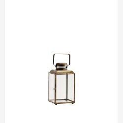 Madam Stoltz - Lanterne m/hank messing look B: 14x14 - H: 26 cm.