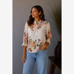 Marta Du Chateau - MdcMelisande Skjorte Blomsterprint Camel.