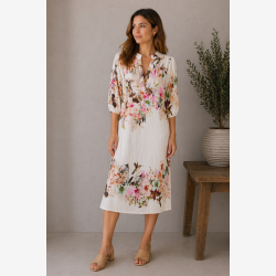 Marta Du Chateau - MdcGoldie Kjole Blomsterprint Camel.