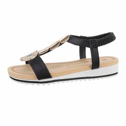 OLGA - Sandal m/elastik rem &amp; gold detaljer Sort