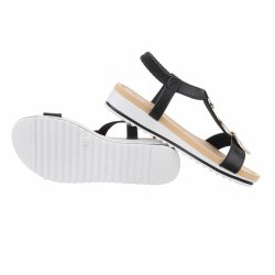 OLGA - Sandal m/elastik rem &amp; gold detaljer Sort