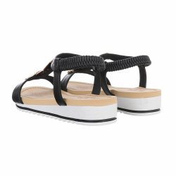 OLGA - Sandal m/elastik rem &amp; gold detaljer Sort
